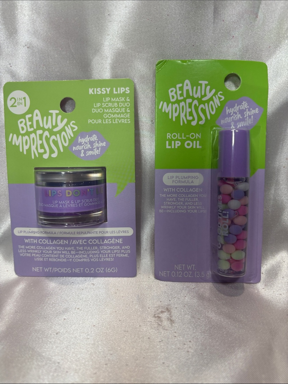 Impressions Purple Kissy Lips Lip Mask & Purple-Capped Roll-On Lip Oil Duo